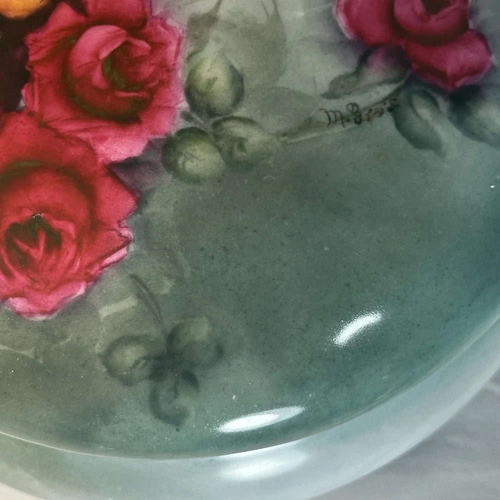 Antique‎ Victorian Hand Painted Cabbage Rose Dresser Jar Signed M Grose 7.5
